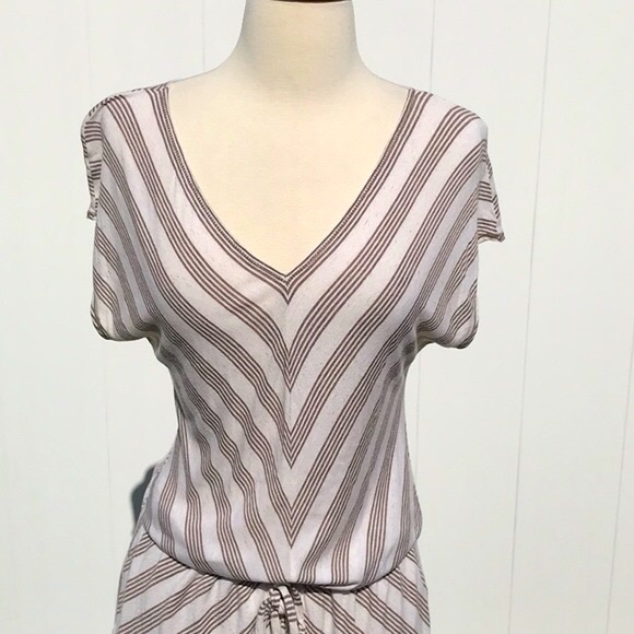 Max Edition V-Neck Cap Sleeve Striped Drawstring Elastic Waist Dress Size Medium - Picture 3 of 14